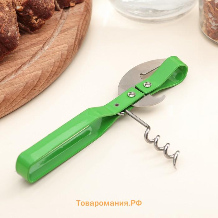 Открывашка-штопор  «Помощник», 14 см, зелёная