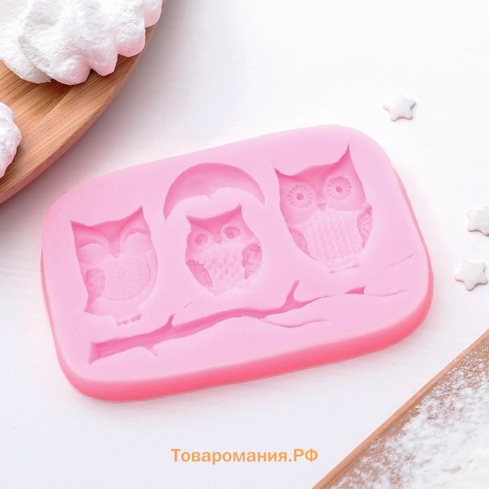Молд для заливки  «Совы», силикон, 10×7×1.1 см, розовый