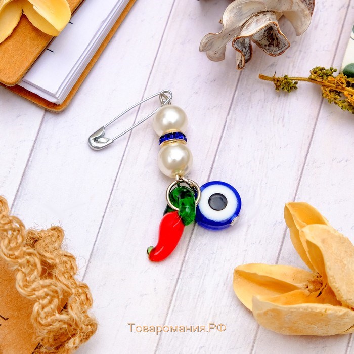 Булавка-оберег «Денежная булавка» перчик с жемчужинами, 2,2 см, цветная в серебре