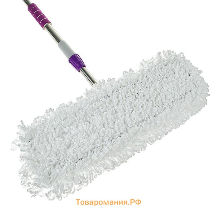 Швабра для мытья пола плоская , насадка из микрофибры 55×14 см, телескопическая стальная ручка 80-128 см, МИКС