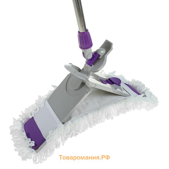 Швабра для мытья пола плоская , насадка из микрофибры 55×14 см, телескопическая стальная ручка 80-128 см, МИКС