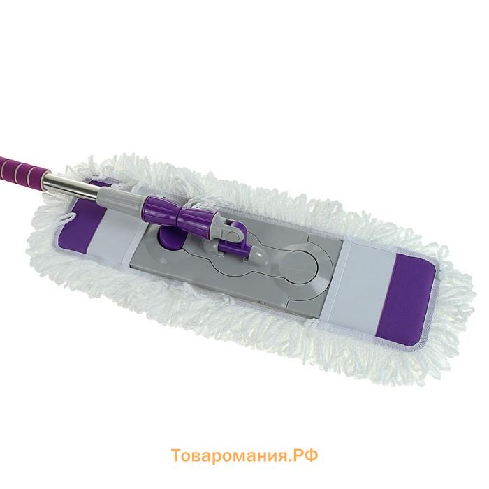 Швабра для мытья пола плоская , насадка из микрофибры 55×14 см, телескопическая стальная ручка 80-128 см, МИКС