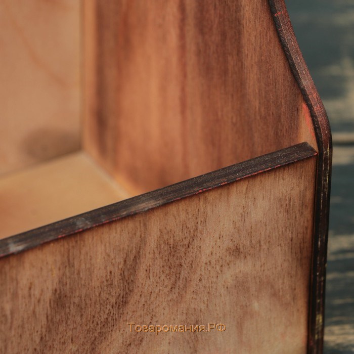 Кашпо деревянное 20×12.5×20 см Стелла Моно, с ручкой, обжиг Дарим Красиво