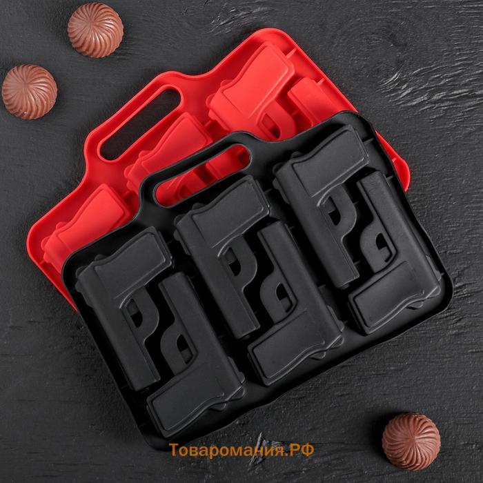 Форма для шоколада  «Пистолет», силикон, 18.7×13.4 см, 6 ячеек (7.5×5.1 см), тёмно-серая