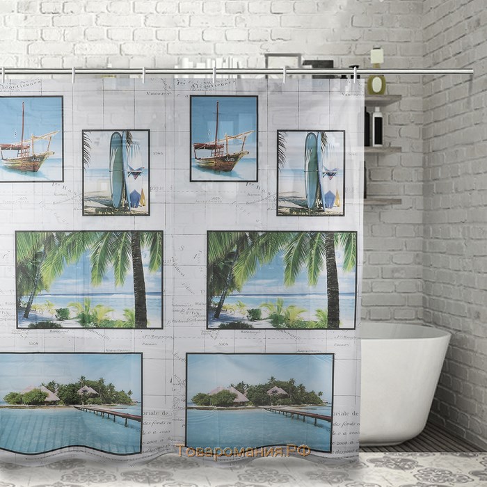 Штора для ванны «Пляж», 180×180 см, EVA
