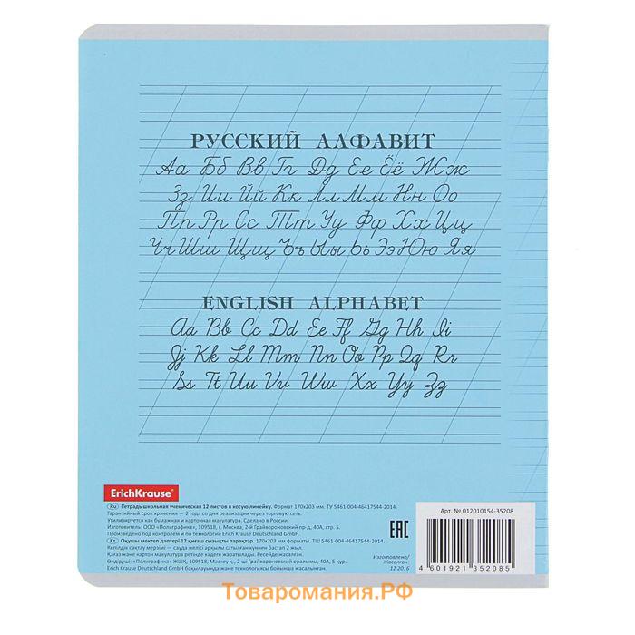 Тетрадь 12 листов в косую линейку ErichKrause «Классика», обложка мелованный картон, МИКС