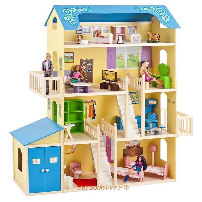 Кукольный домик «Лира», (28 предметов мебели, 2 лестницы, гараж)