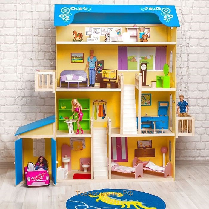 Кукольный домик «Лира», (28 предметов мебели, 2 лестницы, гараж)