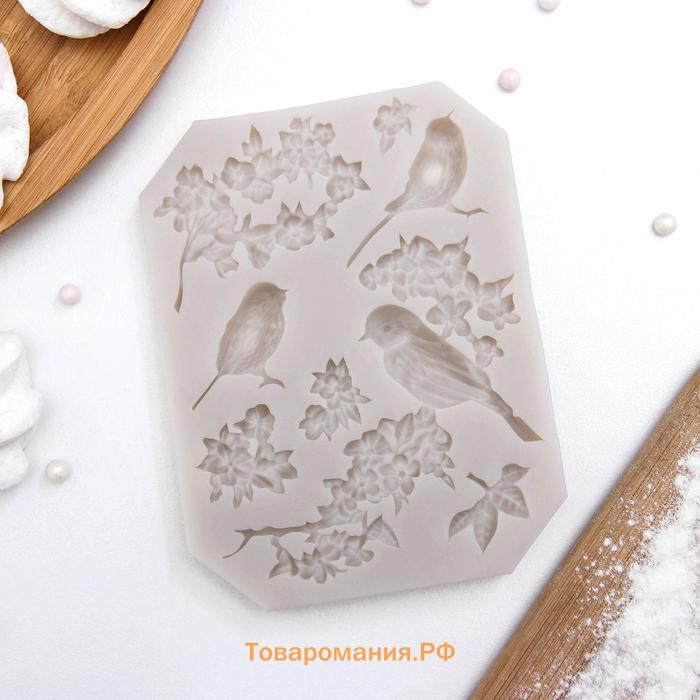 Молд  «Птицы», силикон, 11.5×9 см, розовый