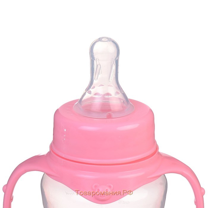 Бутылочка для кормления, классическое горло, приталенная, с ручками, 250 мл., от 3 мес., цвет розовый МИКС