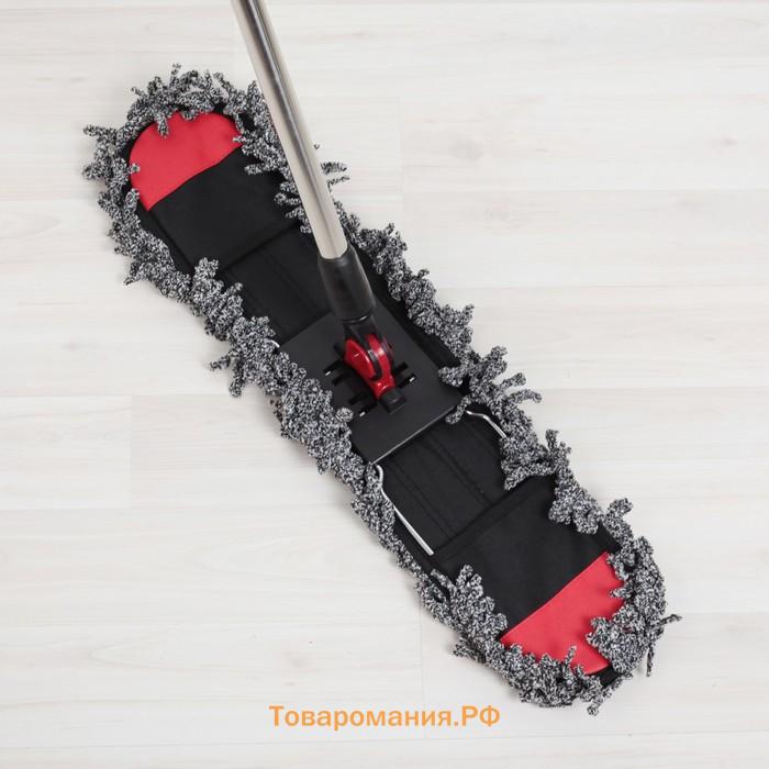 Швабра для мытья пола , плоская, микрофибра букли, железный флаундер, телескопическая стальная ручка, 62×13×84(130) см
