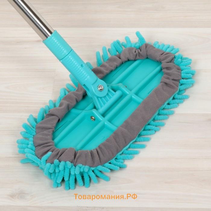 Швабра для мытья пола плоская гибкая , насадка из микрофибры букли 29×13 см, телескопическая стальная ручка 82(125) см, серая