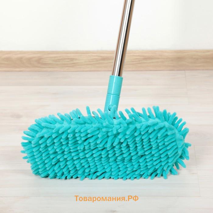 Швабра для мытья пола плоская гибкая , насадка из микрофибры букли 29×13 см, телескопическая стальная ручка 82(125) см, серая