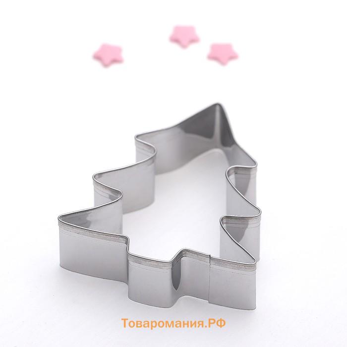 Форма для печенья новогодняя  «Ёлочка», металл, 6.5×8×1.5 см, серебристая