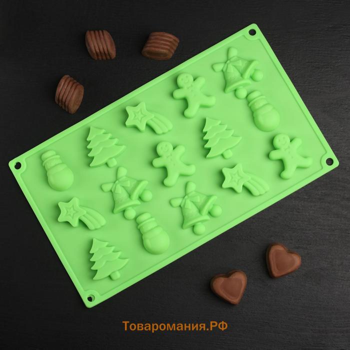 Форма для конфет и шоколада новогодняя  «Ёлочки - иголочки», силикон, 30×17.3×1.3 см, 15 ячеек, сиреневая