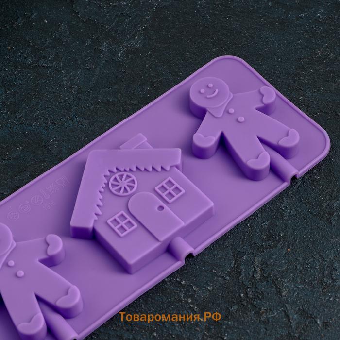 Форма для леденцов новогодняя  «Дом для имбирного пряника», силикон, 31×9×1 см, 4 ячейки, с палочками, красная
