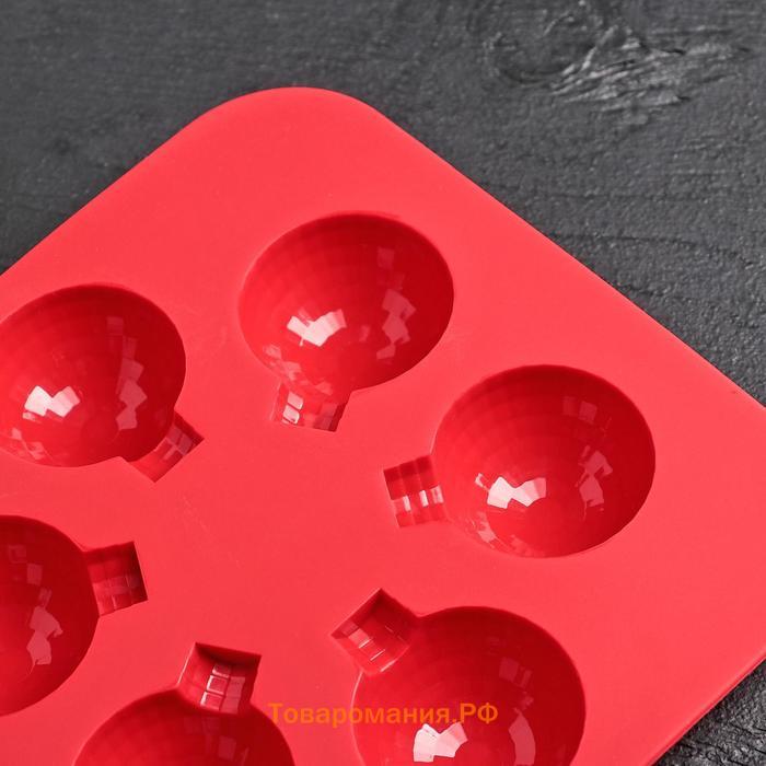 Форма для шоколада новогодняя  «Шар», силикон, 15×15×2 см, 6 ячеек d=3,7 см, цвет красный