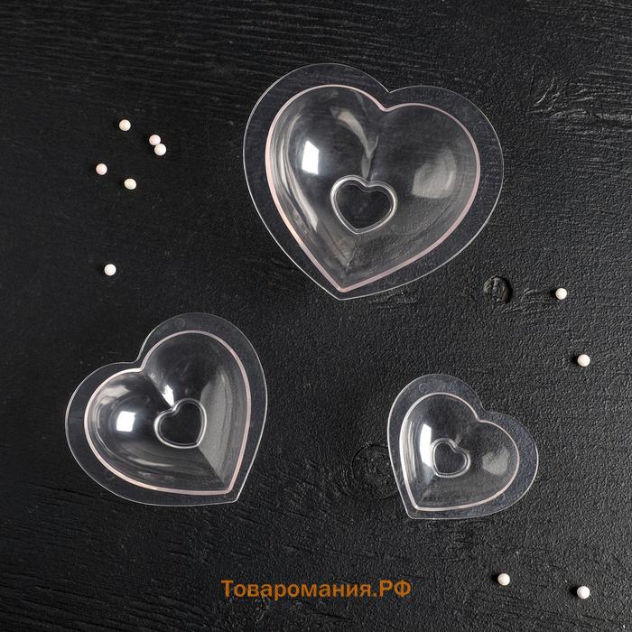 Набор молдов  «Сердца», 3 шт., 11.2×10.5×9.5 / 9×7.7×6.5 / 7×5.5×4.5 см, прозрачный