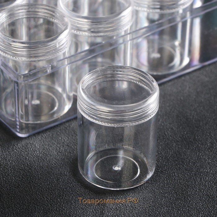 Шкатулка пластик для мелочей "Круг" прозрачная набор 12в1 4,8х3,7х3,7 см 5,5х12х16 см