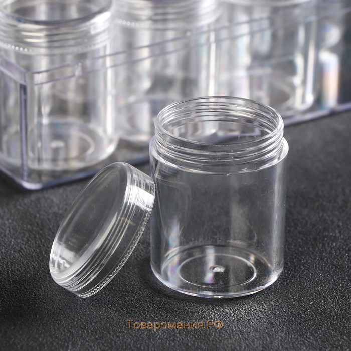 Шкатулка пластик для мелочей "Круг" прозрачная набор 12в1 4,8х3,7х3,7 см 5,5х12х16 см