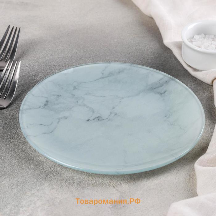 Тарелка стеклянная пирожковая «Марбл белый», d=17,5 см