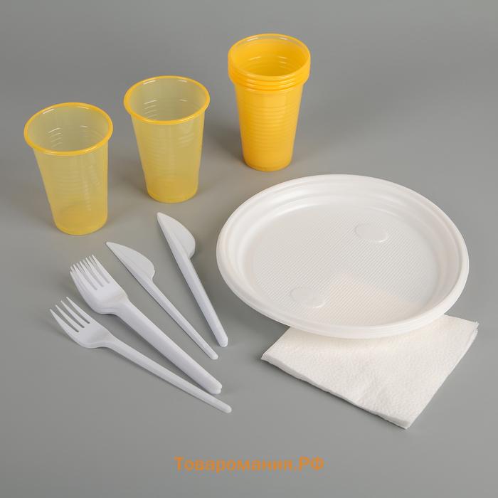 Набор пластиковой одноразовой посуды на 6 персон «Пикничок», цвет МИКС