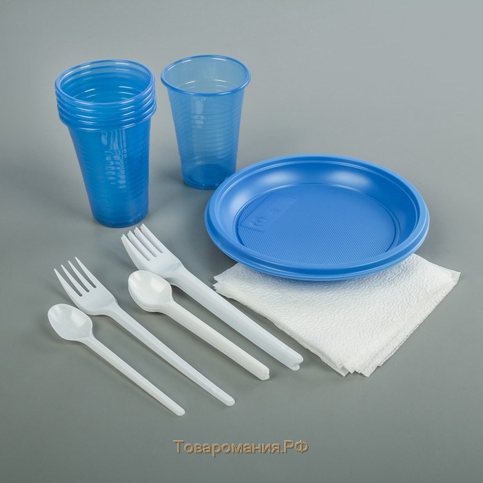 Набор пластиковой одноразовой посуды «Премиум», 6 персон, цвет МИКС