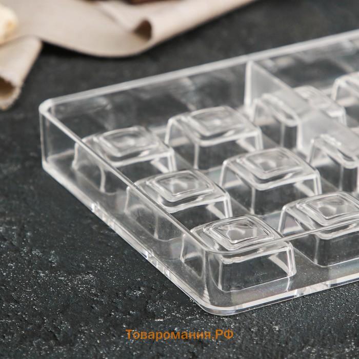Форма для конфет и шоколада KONFINETTA «Тоффи. Квадрат», 27.5×13.5×2.5 см, 21 ячейка 2.5×1.5 см, прозрачная