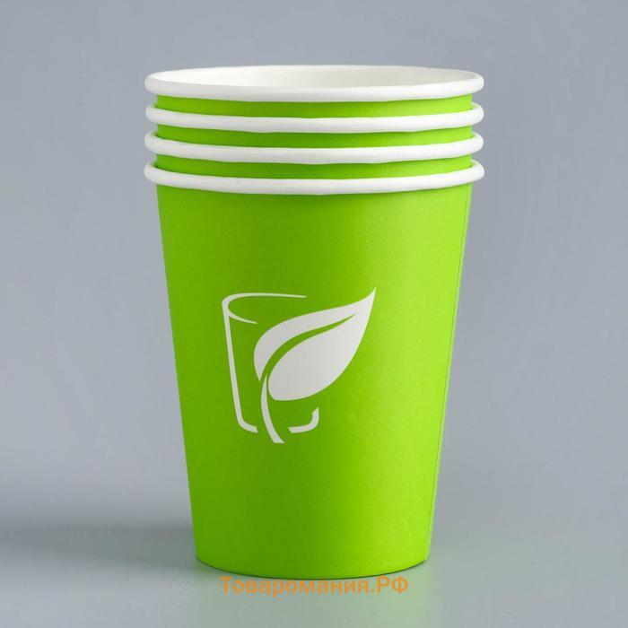 Стакан бумажный "Зеленый LOGO" для горячих напитков, 250 мл, диаметр 80 мм
