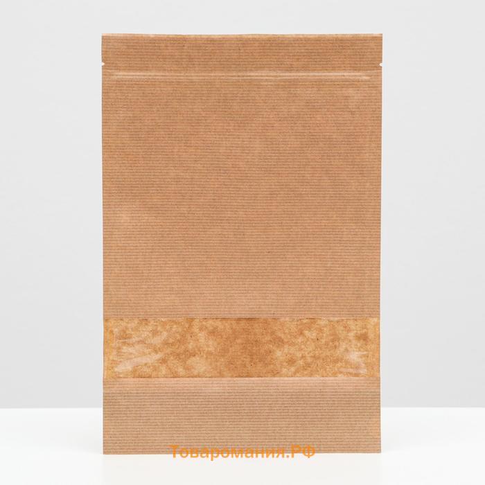 Пакет фасовочный, крафт, зип - лок, с окном, 20(4) х 30 см