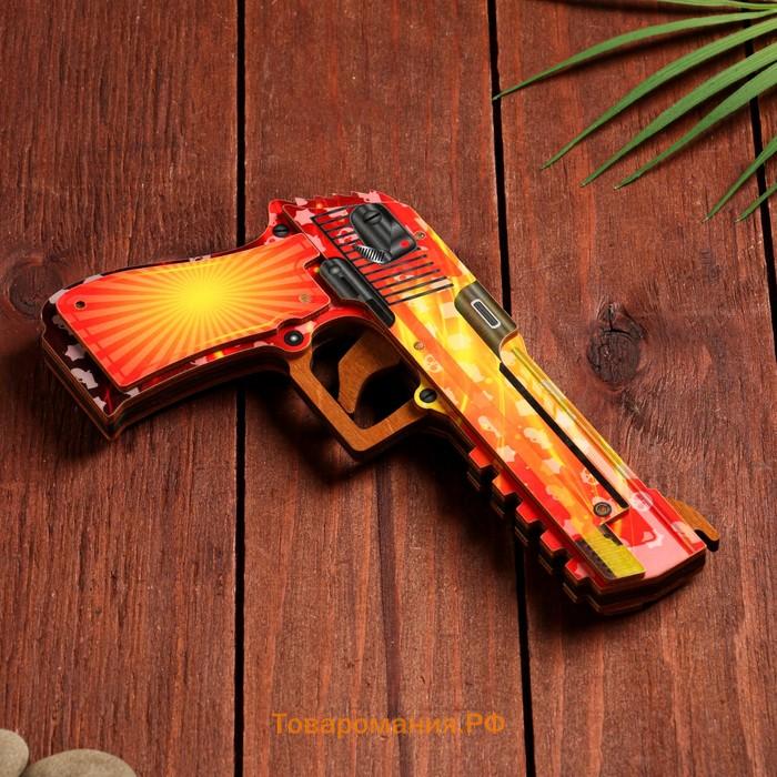 Сувенир деревянный "Пистолет-резинкострел" оранжевый