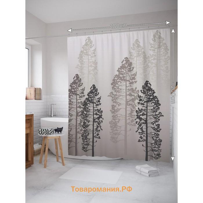 Фотоштора для ванной «Деревья в тумане», сатен, размер 180х200 см