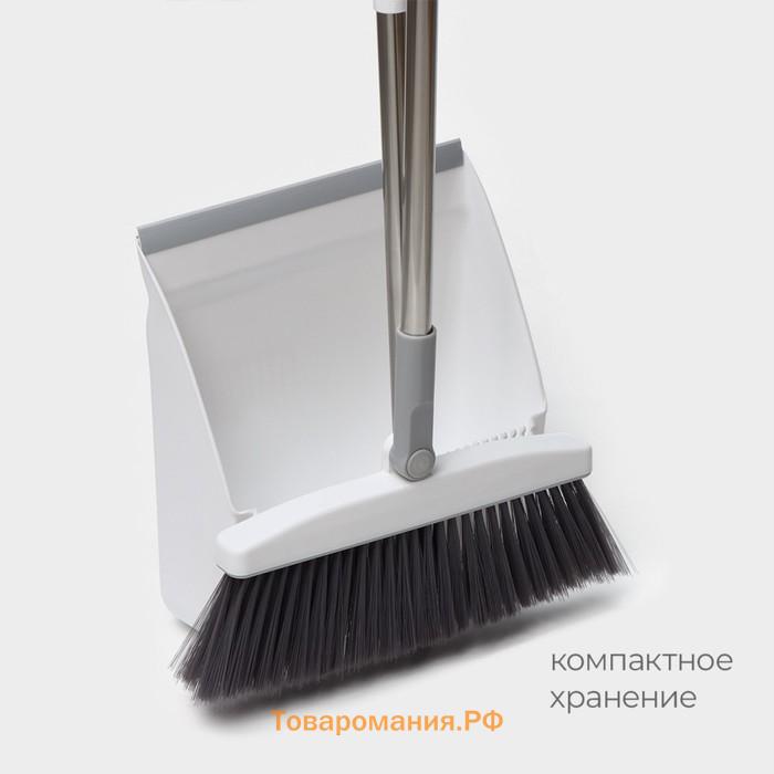 Щётка для пола Raccoon, 2 предмета, совок 27×25×88 см, щётка 26×94 см, белая