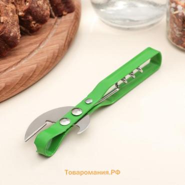 Открывашка-штопор  «Помощник», 14 см, зелёная