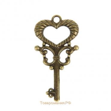 Декор металл для творчества "Ключ от сердца" под латунь (СК1823) 4х2 см