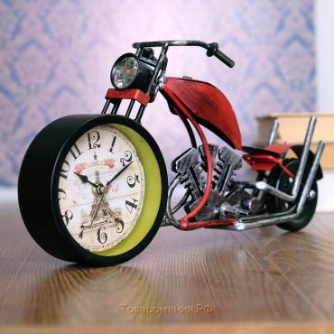 Часы настольные фигурные "Ретро мотоцикл", плавный ход, d-9.5 см, 18 х 29.5 см, АА