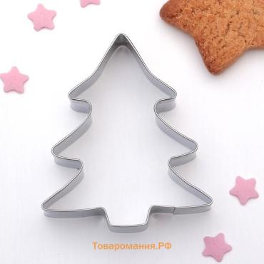 Форма для печенья новогодняя  «Ёлочка», металл, 6.5×8×1.5 см, серебристая