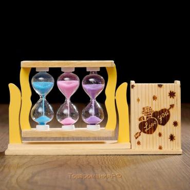 Песочные часы "Любовь к рисункам", сувенирные, с карандашницей, 10 х 19 см, микс