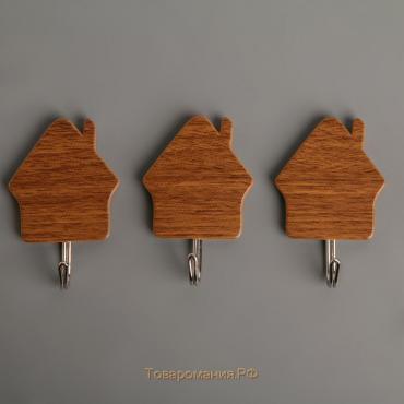 Крючки самоклеящиеся «Деревянные домики», 3 шт, цвет тёмное дерево