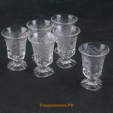 Рюмки «Ледяная звезда», 40 мл, 5.5×7.5 см, набор 6 шт., стекло, прозрачные