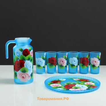 Набор для сока с подносом "Жостово" художественная роспись, 6 стаканов 1250/200 мл