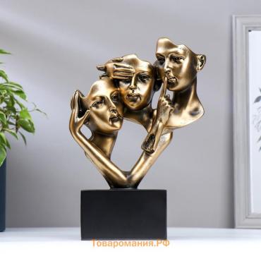 Фигурка полистоун «Бюсты: не вижу, не слышу, не скажу», бронза, 26×18×7.5 см