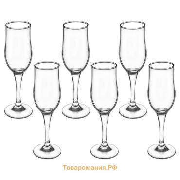 Бокалы для шампанского Paşabahçe Tulipe, 190 мл, набор 6 шт., стекло, прозрачные