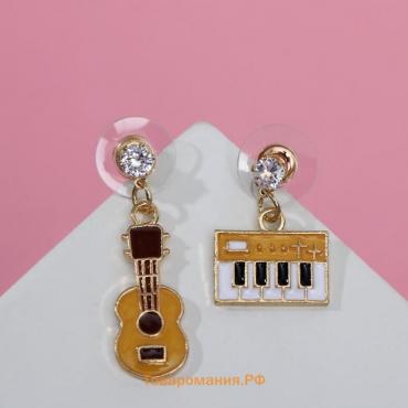 Серьги эмаль «Клавиши и гитара» висячие, цветные в золоте