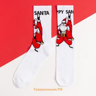 Новый год. Носки новогодние мужские KAFTAN "Happy Santa" размер 41-44 (27-29 см), белый