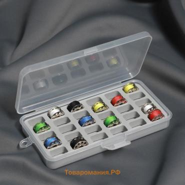 Органайзер для ниток, 18 × 9,5 × 3 см, на 30 шпулек, 2,1 × 1,2 × 1,1 см, цвет серый/прозрачный